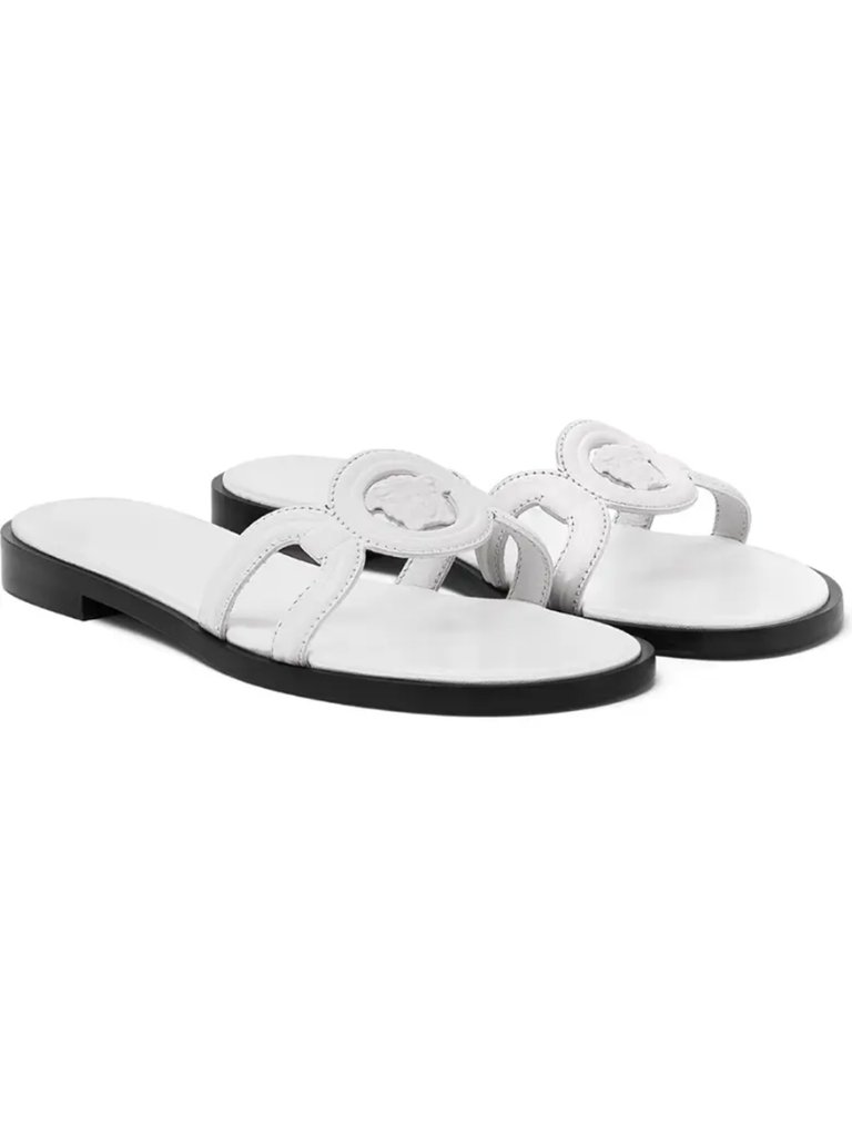 New Versace White Leather Medusa '95 Slide Sandals Flats Slides Slip Ons 38